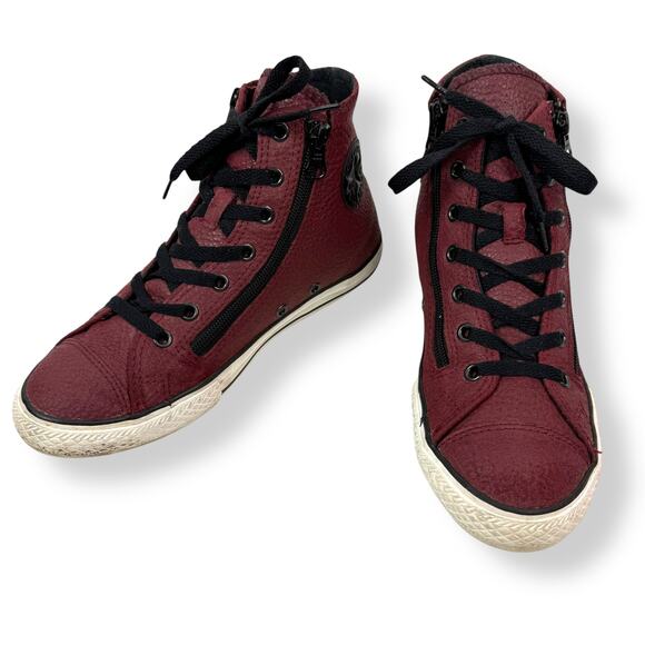 CONVERSE maroon genuine leather zippered ALL STAR Chuck Taylor high top sneakers - Picture 11 of 12